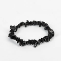 Handmade elastic bracelet with irregular natural black crystal stone chips for women - Obsidian