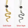 Collane con ciondolo a serpente in oro e argento con perle di pietra di cristallo grigio - Stile Oro / Ossidiana Argentea