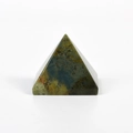 Green and brown natural crystal pyramid stone with polished texture for home decor - Moss Agate / Green