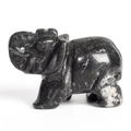 Miniature hand-carved soapstone elephant figurine in dark grey with natural white marble texture - Zebra Stone (Large)