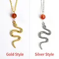 Snake pendant necklaces in gold and silver finish with red agate beads decoration - Gold Style / Red Agate