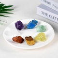 Set of 7 natural raw healing crystals and chakra stones displayed on a white plate - Combination 1 / Medium (2-3)
