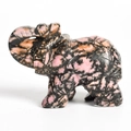 Hand-carved rhodonite elephant figurine with natural pink and black stone textures - Rhodonite (Large)