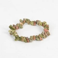 Handmade stretch bracelet with unakite chips in natural green and reddish hues - Unakite