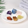 7 Chakra natural crystal stones set with raw amethyst and quartz in white ceramic tray - Combination 4 / Medium (2-3)
