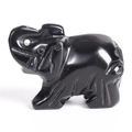 Polished black gemstone elephant figurine with upward trunk and small hanging hole - Obsidian (Large)