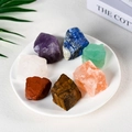 Seven natural raw crystal stones including amethyst and tiger eye on white ceramic tray - Combination 2 / Large (3-5)