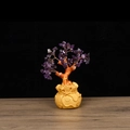 Ornamental amethyst money tree with purple crystal leaves and golden money bag base - Small Amethyst Money Bag Tree 18cm