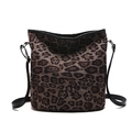 Elegante borsa a secchiello leopardata con cinturini in pelle nera e grande capacità - Marrone