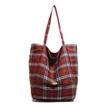Klassische rote Shopper-Tasche aus Canvas mit Karomuster und Handmade-Emblem - Rot