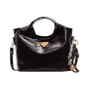Deep brown glossy leather handbag with gold hardware and a detachable shoulder strap - Coffee