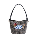 Bolso de hombro de leopardo con bordado de perro salchicha y correas finas negras - Marrón