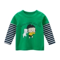 Groen kinder T-shirt met lange mouwen, marine strepen en 'You can do it' illustratie - 90 / Fruitgroen