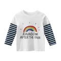 Kids long sleeve rainbow t-shirt with striped sleeves in white cotton fabric - 90 / Off-white