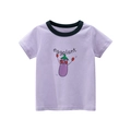 T-shirt da bambina in cotone lavanda con stampa a melanzana e girocollo nero a contrasto - 90cm / Viola Chiaro