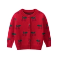 Girls' red long-sleeve knit cardigan featuring cherry jacquard pattern and button closure - 90cm / Red