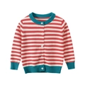 Gilet en maille rayé rouge et blanc pour fille avec bordures bleues et boutons ronds - 90cm / Rayé rouge et blanc