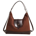 Borsa a spalla hobo vintage marrone scuro opaca con dettagli di fibbia in metallo rotonda - Marrone