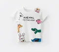Detailopname van wit meisjes-T-shirt met kleurrijke cartoon dierenprints - 90 / Off-wit