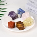 Set of 7 raw natural healing crystals including amethyst and quartz in a ceramic dish - Combination 4 / Large (3-5)