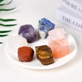 7 Chakra natural raw crystal stones set including amethyst and rose quartz in a white ceramic dish - Combination 5 / Large (3-5)