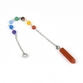 7 Chakra Stein Pendel mit Silberkette und rotem Jaspis Sechskant Kristallanhänger - Roter Jaspis