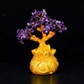 Decorative fortune tree with golden money bag base and purple amethyst leaf crystals - Medium Money Tree Amethyst