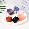 Set of seven natural raw healing crystals including amethyst and quartz on a white ceramic tray - Combination 6 / Large (3-5)