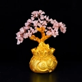 Pink crystal money tree with golden money bag base for home office fortune decoration - Medium Money Tree Rose Quartz