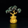 Golden money bag base money tree with green quartz leaves for wealth and good luck - Small Money Tree Green Aventurine
