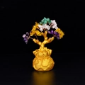 Lucky crystal wealth tree with mixed colored stones on a golden money bag base - Small Money Tree Multi-color Crystal