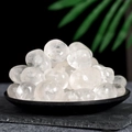 Polished clear quartz tumbled stones for home decor and healing in a black tray - White Crystal (Large)
