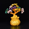 Multi-color crystal money tree with golden money bag base for home office decor - Medium Money Tree Multi-color Crystal