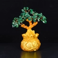 Green crystal money tree ornament with golden money bag base for wealth and luck - Medium Money Tree Green Aventurine