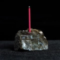 Porte-encens en cristal de labradorite naturel avec reflets bleus et bâtonnet - Gris foncé