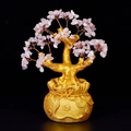 Pink crystal money tree with gold money bag base for home office feng shui decor - Large Money Tree Rose Quartz