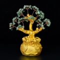 Golden fortune bag base crystal money tree with green aventurine leaves for prosperity - Large Money Tree Green Aventurine