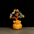 Multicolor crystal money tree on golden fortune bag base with Prosperity carving - Style 2 Small Crystal Money Bag Tree 18cm