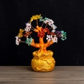 Handcrafted multi-color crystal bonsai tree on a golden money bag lucky base - Style 2 Large Crystal Money Bag Tree