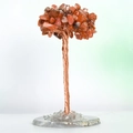 Red agate crystal money tree with copper wire trunk on natural agate slice base - Red Agate