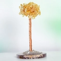 Citrine money tree ornament with copper wire trunk on a natural agate slice base - Citrine