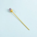 Elegant gold hair stick with raw purple amethyst crystal and floral petal setting - Amethyst Bud Style - Gold