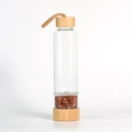 Bamboo lid glass water bottle with natural red crystal stones in a separate compartment - Southern Red Agate