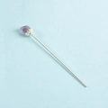 Elegant silver hair pin featuring a raw purple crystal stone in a minimalist retro style - Amethyst Bud Style - Silver
