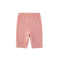 Girls' coral pink cotton cycling shorts with elastic waist and side ribbon bows - Pink / 120cm