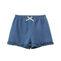 Girls dark blue ruffle shorts with elastic waist and cream bow decoration - 120 / Army Blue