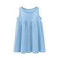 Light blue sleeveless cotton knit dress for girls with pleated hem on white background - 90 / Light Blue