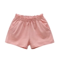 Pink casual girls' summer shorts with elastic waistband and decorative bow detail - 90 / Pink