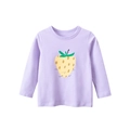 Meisjes shirt met lange mouwen lavendel met schattige gele aardbei cartoon print - 120cm / Lichtpaars