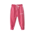 Pink girl sports pants with white side stripes and beautiful print on white background - Pink / 90